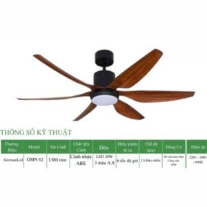 Quạt trần GMN. Mã: 62. Bảo hành 1 năm.