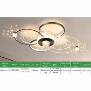 Quạt trần GMN. Mã: 722. Bảo hành 1 năm.